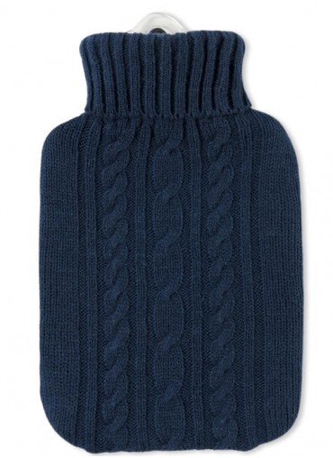Hugo Frosch Hot Water Bottle Luxury Blue Knitted Cover 1.8 L 