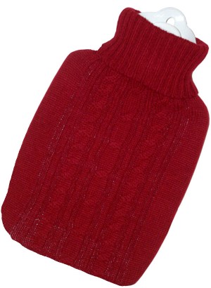 Hugo Frosch Hot Water Bottle Luxury Red Knitted Cover 1.8 L