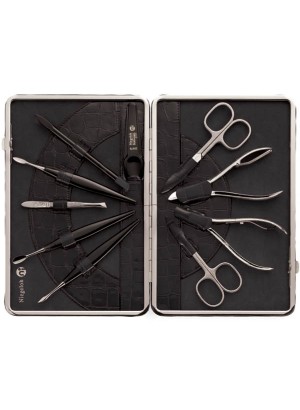 Niegeloh Solingen Kroko XL Leather Manicure Set Black