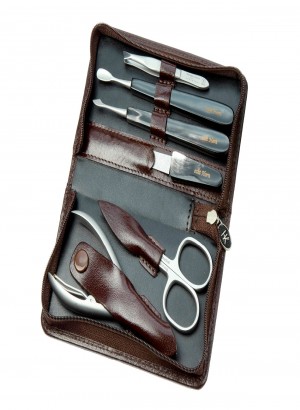  Hans Kniebes Leather Manicure Set Buffalo Horn